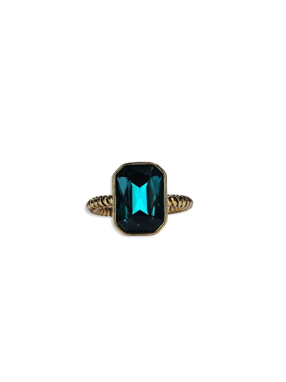 Gold Ring with Teal Emerald-Cut Stone - Women Jewelry size8